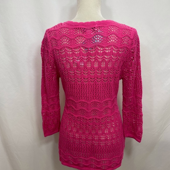 NWT Christopher & Banks Pink Crochet Cardigan Sweater - Picture 3 of 9